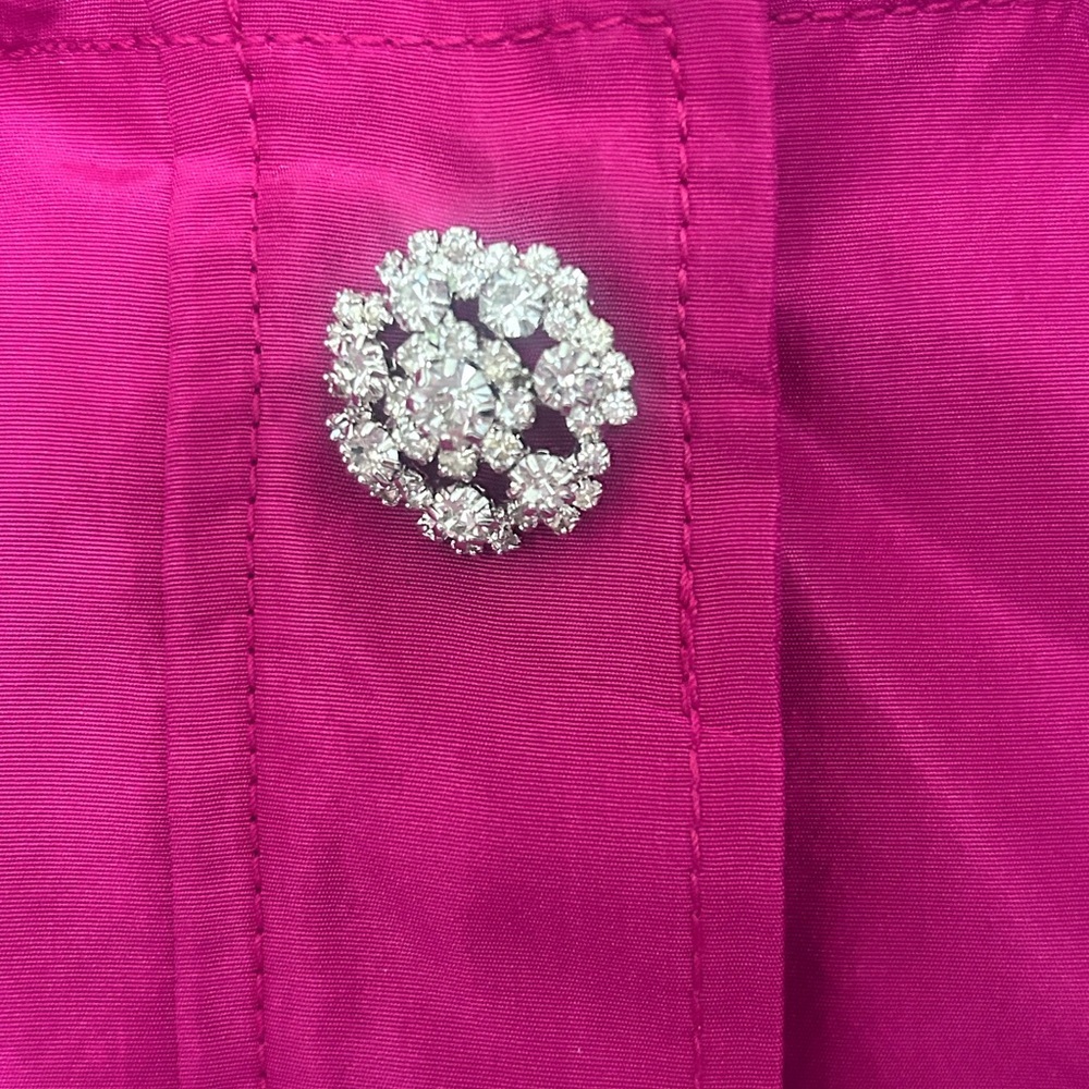 Teri Jon Rickie Freeman 100% silk taffeta cropped jacket wide tie belt Fuchsia 6 - Picture 2 of 6